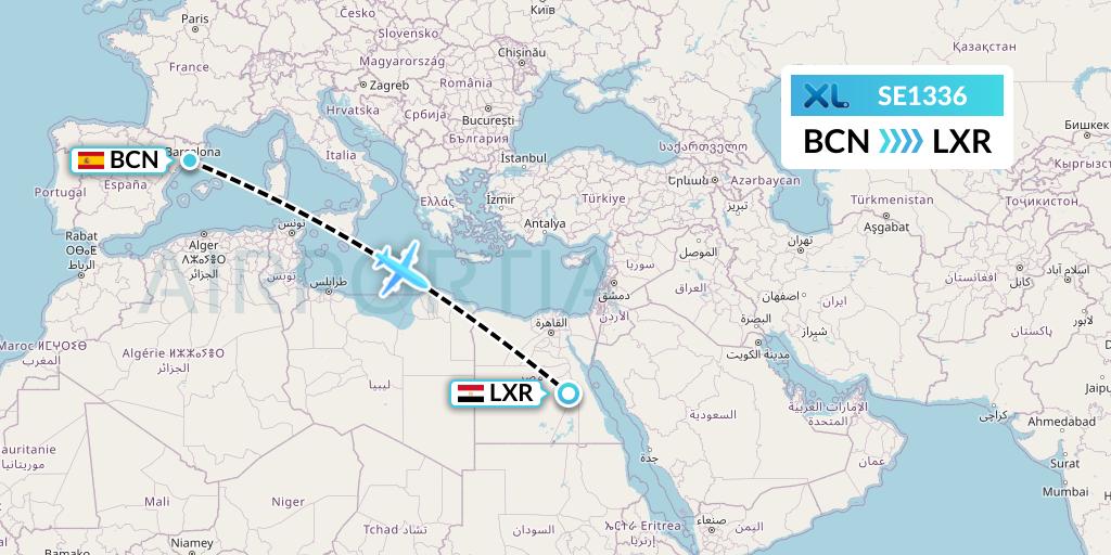SE1336 XL Airways France Flight Map: Barcelona to Luxor