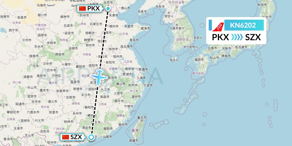 KN6202 China United Airlines Flight Map: Beijing to Shenzhen