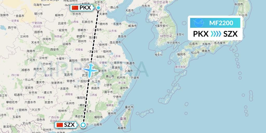 MF2200 Xiamen Airlines Flight Map: Beijing to Shenzhen