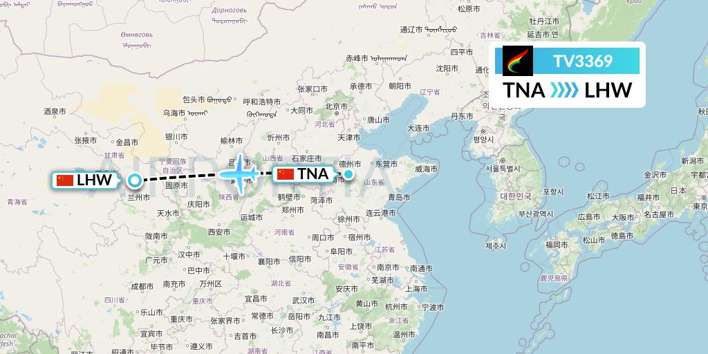 TV3369 Tibet Airlines Flight Map: Jinan to Lanzhou