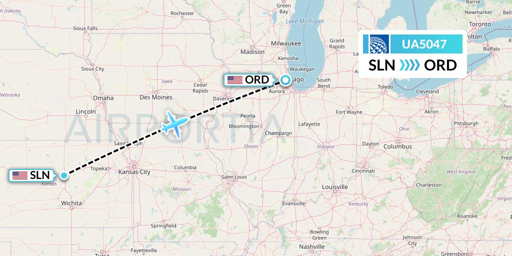 UA5047 United Airlines Flight Map: Salina to Chicago