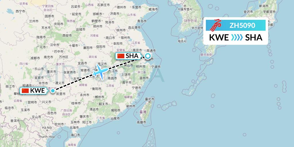 ZH5090 Shenzhen Airlines Flight Map: Guiyang to Shanghai