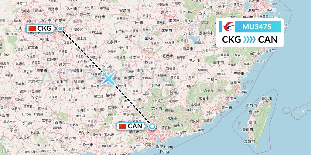 MU3475 China Eastern Airlines Flight Map: Chongqing to Guangzhou