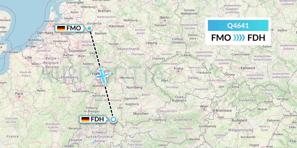 Q4641 Euroairlines Flight Map: Munster to Friedrichshafen