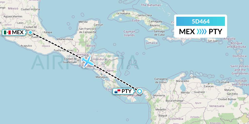 5D464 Aeromexico Connect Flight Map: Mexico City to Panama City
