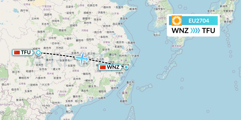EU2704 Chengdu Airlines Flight Map: Wenzhou to Chengdu