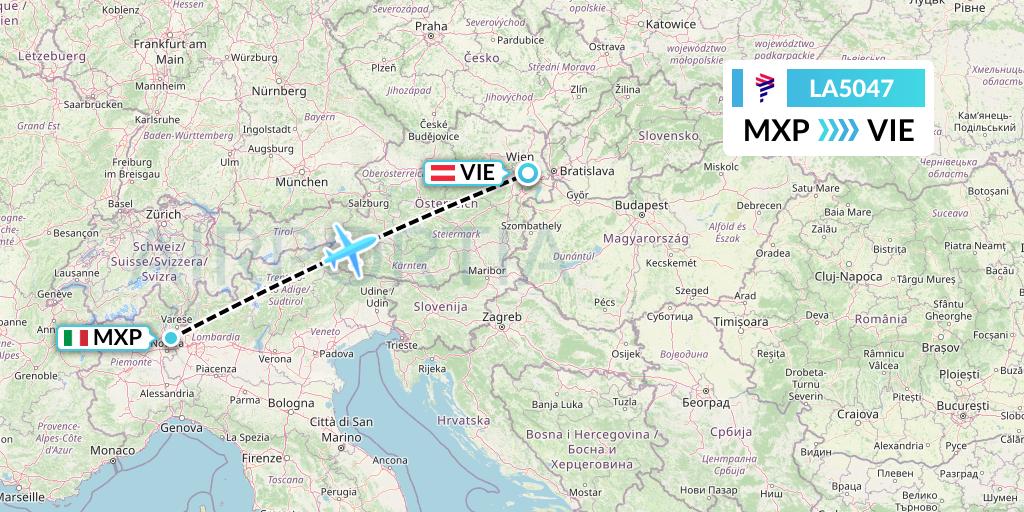 LA5047 LAN Airlines Flight Map: Milan to Vienna