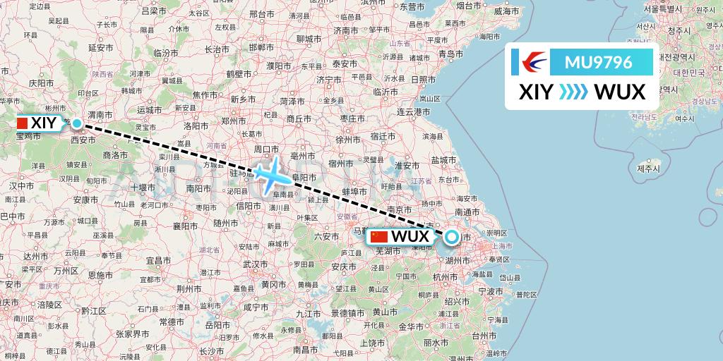MU9796 China Eastern Airlines Flight Map: Xi'an to Wuxi