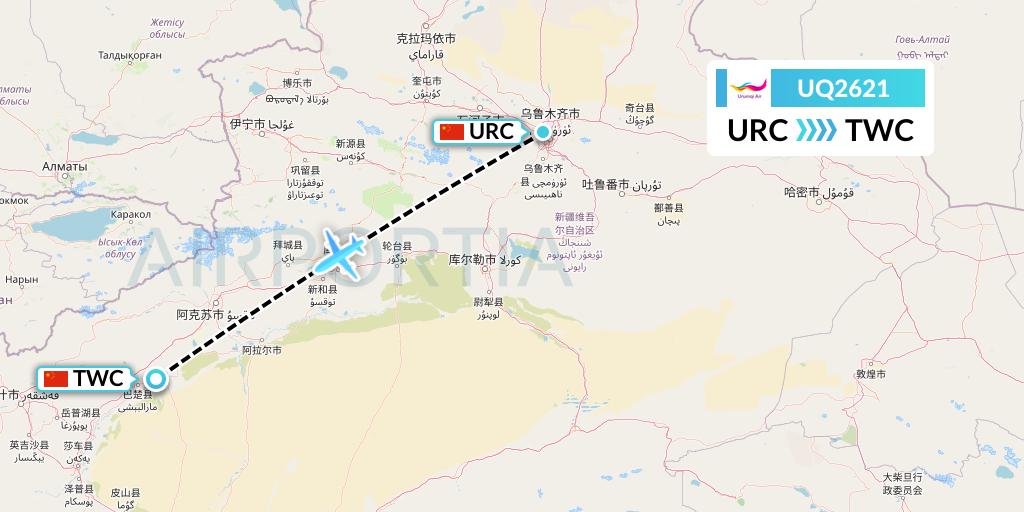 UQ2621 Urumqi Airlines Flight Map: Urumqi to Kashgar