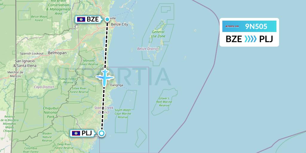 9N505 Tropic Air Flight Map: Belize City to Placencia