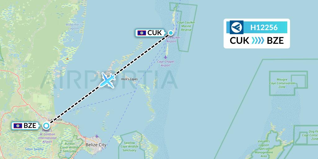 H12256 Hahn Air Systems Flight Map: Caye Caulker to Belize City