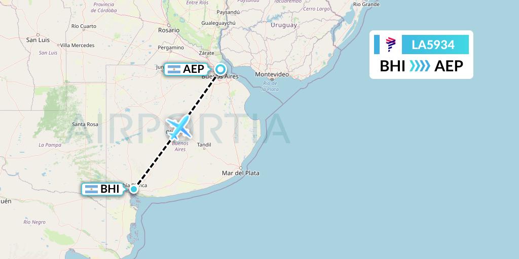 LA5934 LAN Airlines Flight Map: Bahia Blanca to Buenos Aires