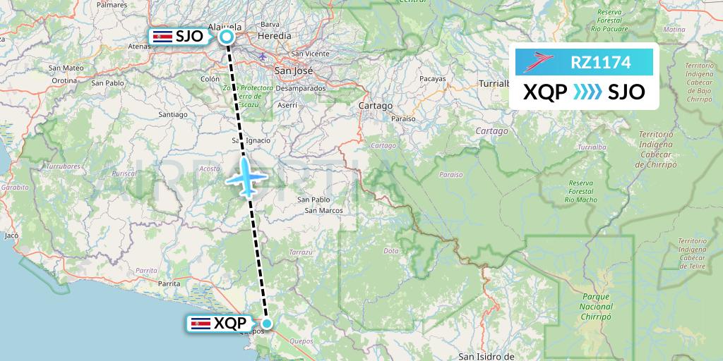 RZ1174 Sansa Airlines Flight Map: Quepos to San Jose