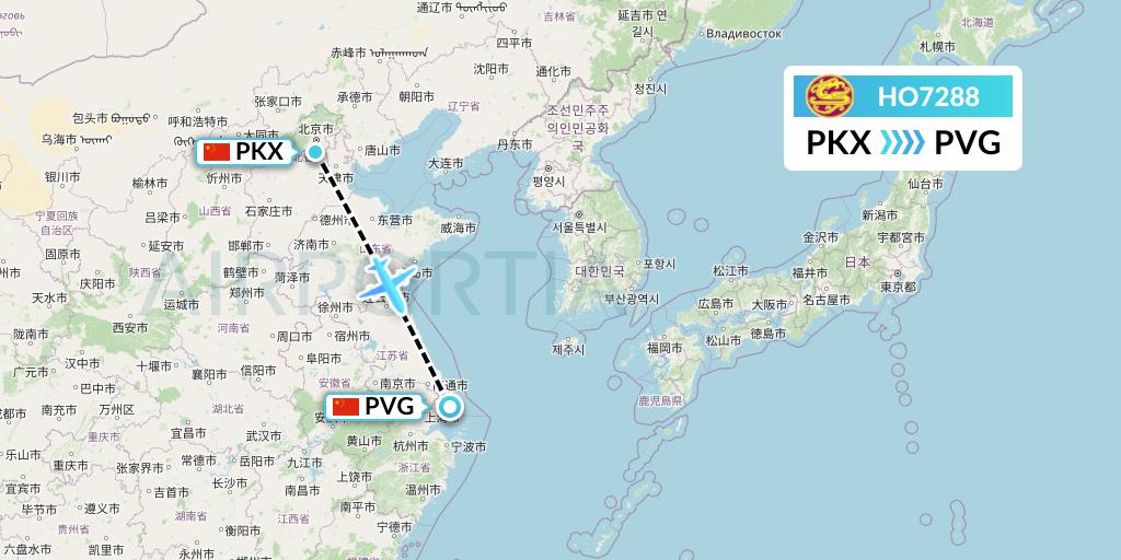 HO7288 Juneyao Airlines Flight Map: Beijing to Shanghai