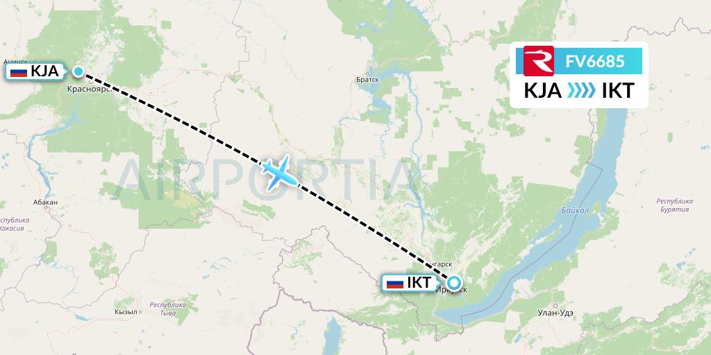 FV6685 Rossiya Flight Map: Krasnoyarsk to Irkutsk