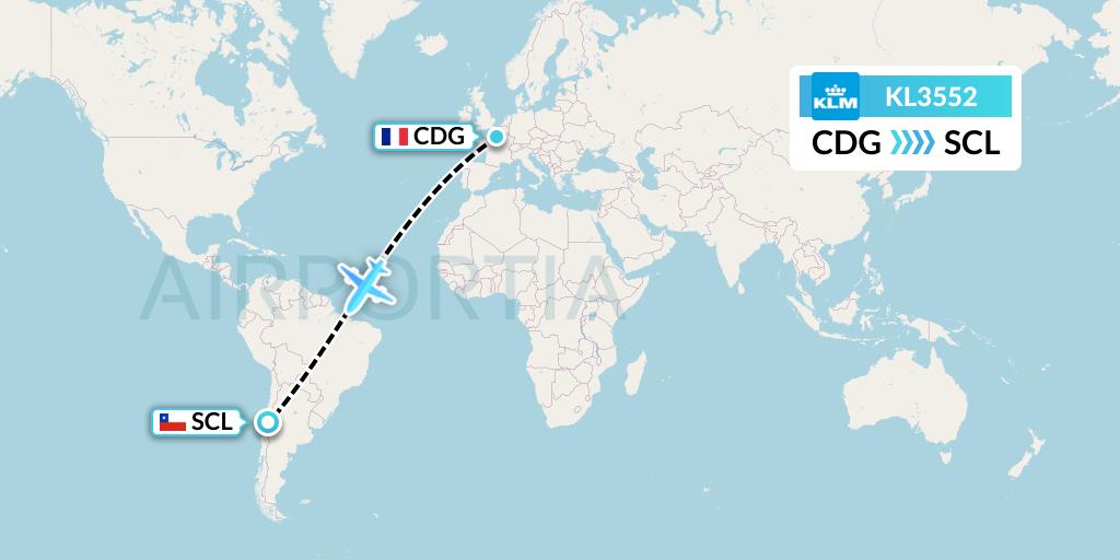 KL3552 KLM Flight Map: Paris to Santiago