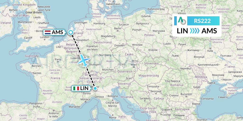 RS222 Air Seoul Flight Map: Milan to Amsterdam