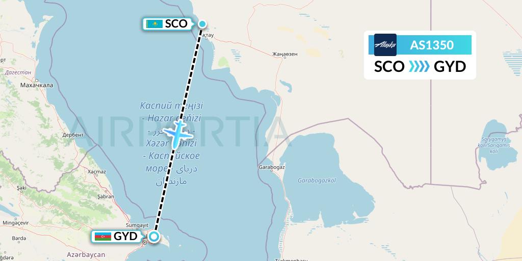 AS1350 Alaska Airlines Flight Map: Aktau to Baku