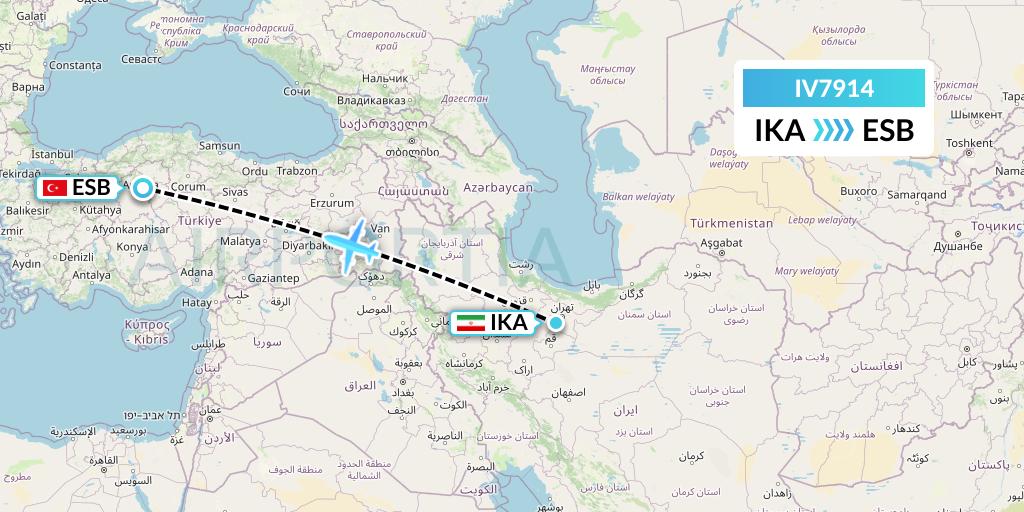IV7914 VVB Aviation Malta Flight Map: Tehran to Ankara