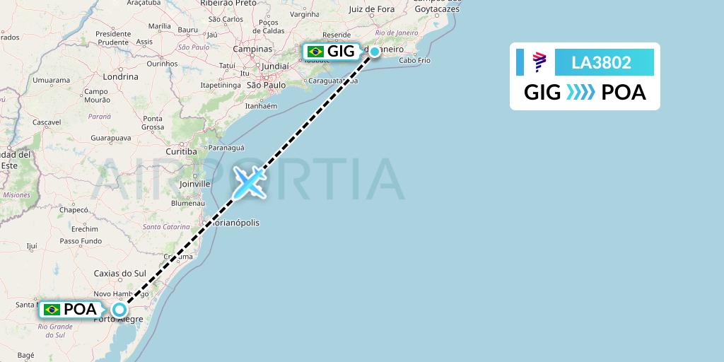 LA3802 LAN Airlines Flight Map: Rio de Janeiro to Porto Alegre
