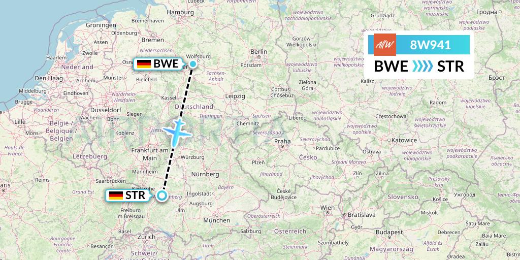 8W941 Fly AllWays Flight Map: Braunschweig to Stuttgart
