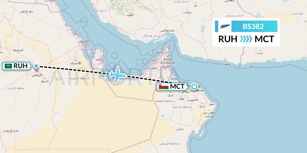BS382 US-Bangla Airlines Flight Map: Riyadh to Muscat