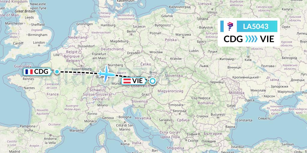 LA5043 LAN Airlines Flight Map: Paris to Vienna