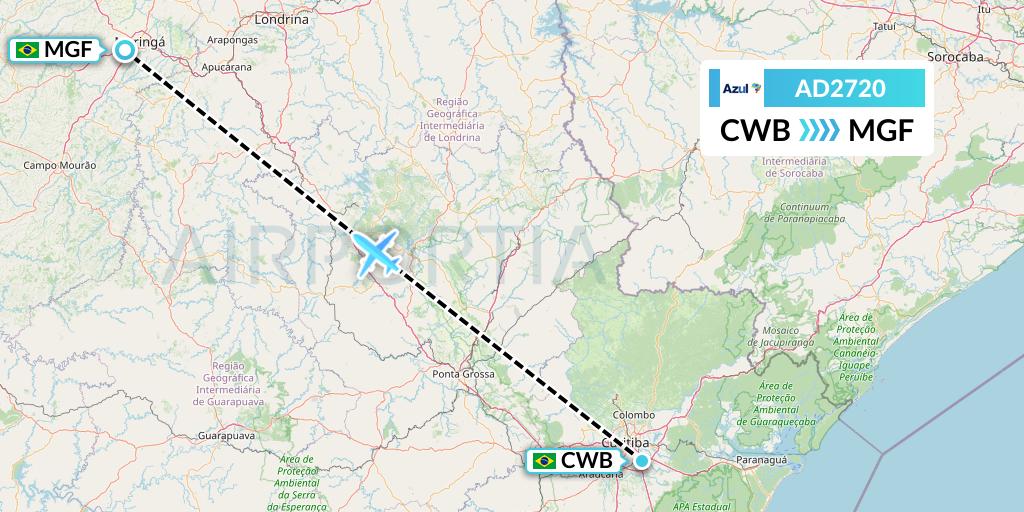 AD2720 Azul Brazilian Airlines Flight Map: Curitiba to Maringa