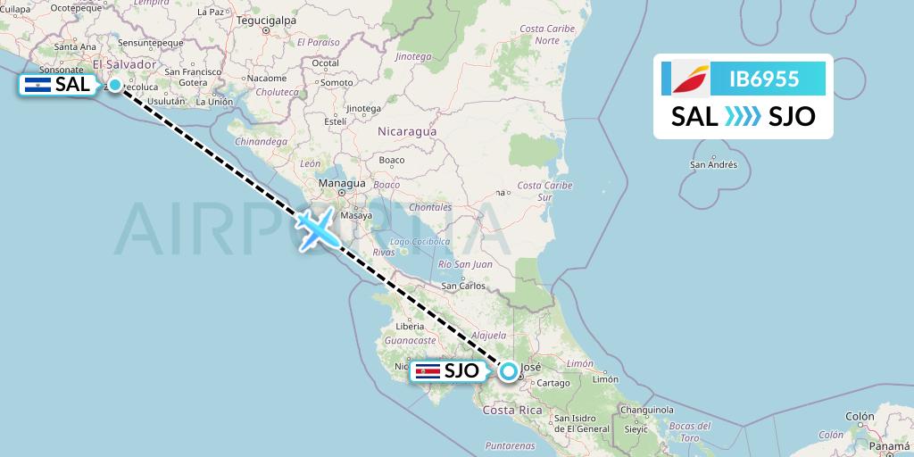 IB6955 Iberia Flight Map: San Salvador to San Jose