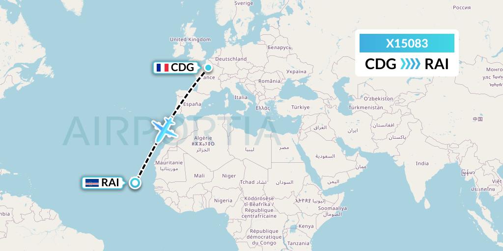 X15083 Nik Airways Flight Map: Paris to Praia