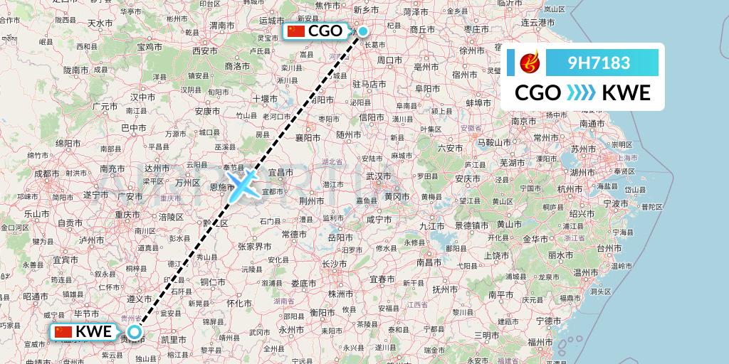 9H7183 Air Changan Flight Map: Zhengzhou to Guiyang