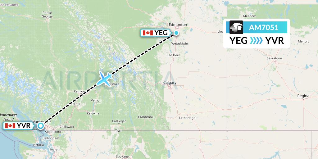 AM7051 Aeromexico Flight Map: Edmonton to Vancouver