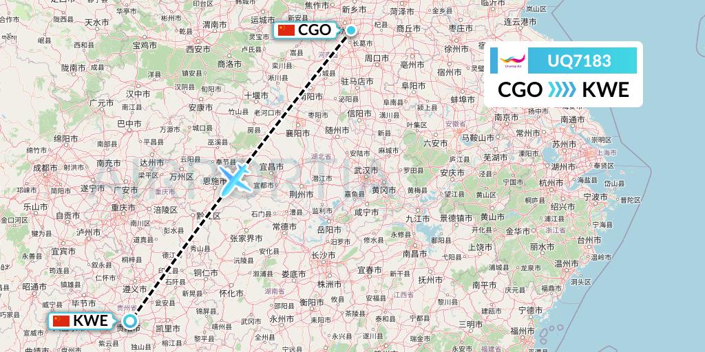 UQ7183 Urumqi Airlines Flight Map: Zhengzhou to Guiyang
