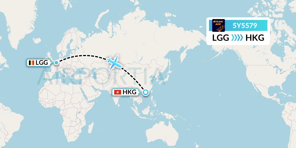 5Y5579 Atlas Air Flight Map: Liege to Hong Kong