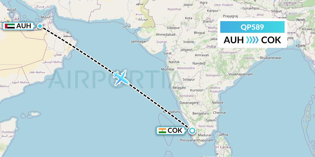 QP589 Akasa Air Flight Map: Abu Dhabi to Cochin