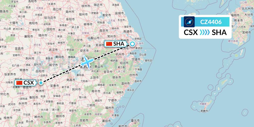 CZ4406 China Southern Airlines Flight Map: Changsha to Shanghai