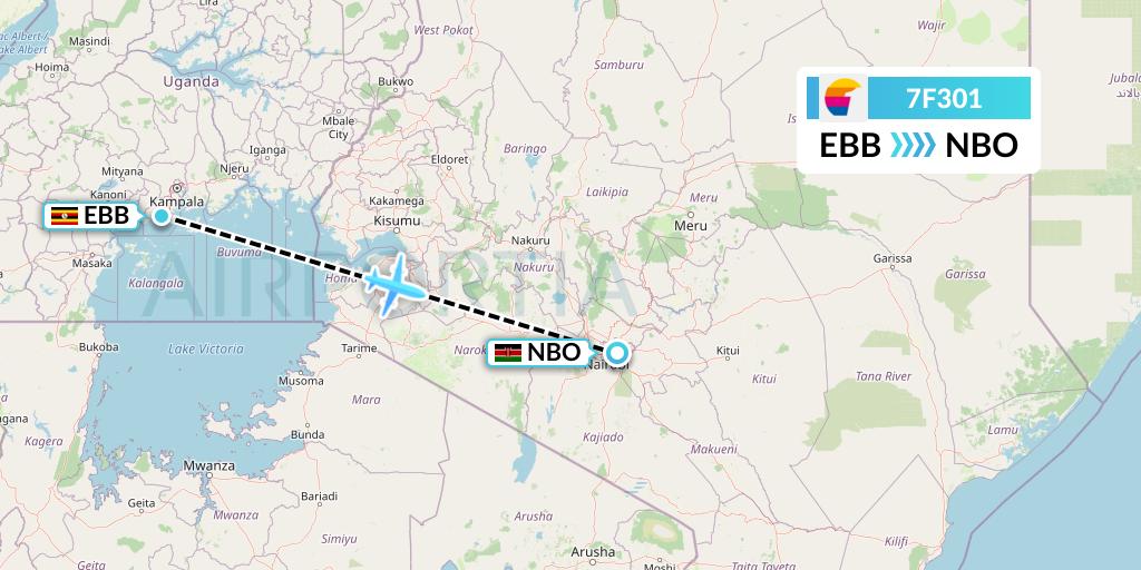 7F301 First Air Flight Map: Entebbe to Nairobi