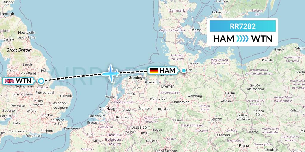 RR7282 Royal Air Force Flight Map: Hamburg to Waddington