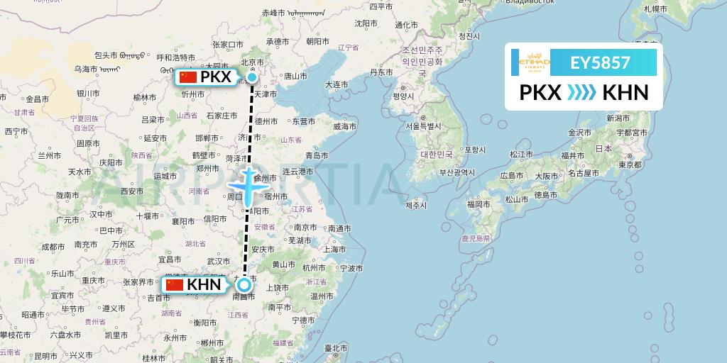 EY5857 Etihad Airways Flight Map: Beijing to Nanchang