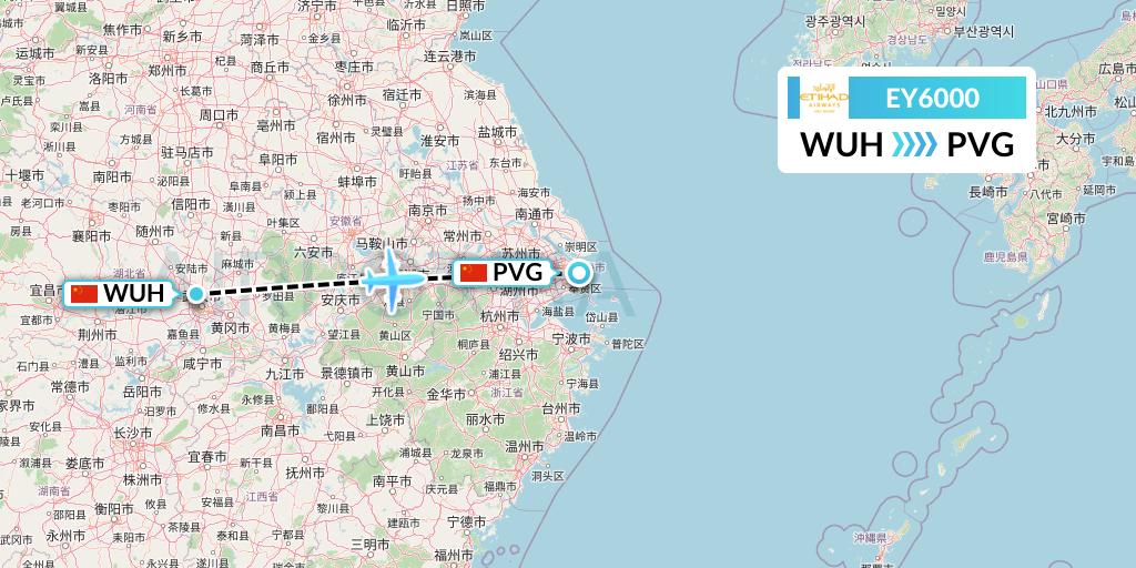 EY6000 Etihad Airways Flight Map: Wuhan to Shanghai