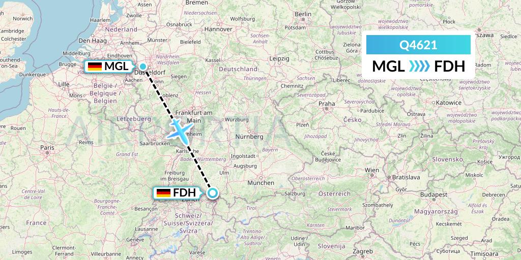 Q4621 Euroairlines Flight Map: Dusseldorf to Friedrichshafen