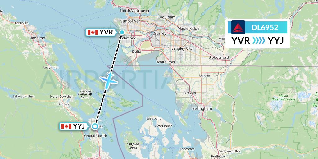 DL6952 Delta Air Lines Flight Map: Vancouver to Victoria