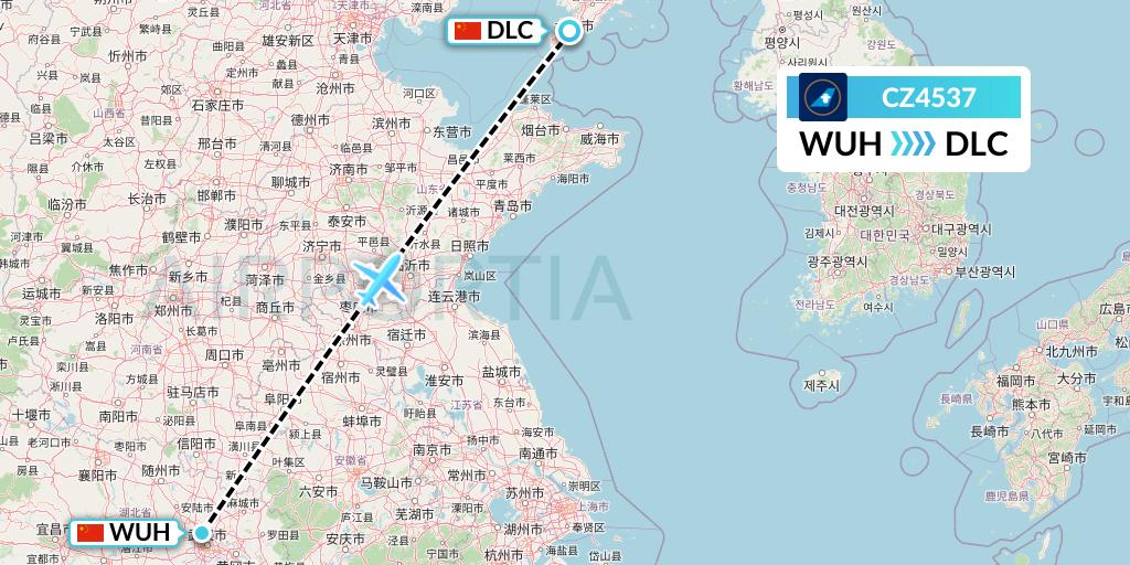 CZ4537 China Southern Airlines Flight Map: Wuhan to Dalian