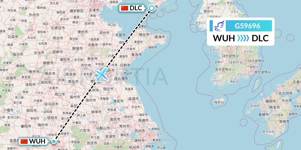 G59696 China Express Airlines Flight Map: Wuhan to Dalian