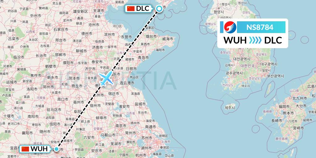 NS8784 Hebei Airlines Flight Map: Wuhan to Dalian