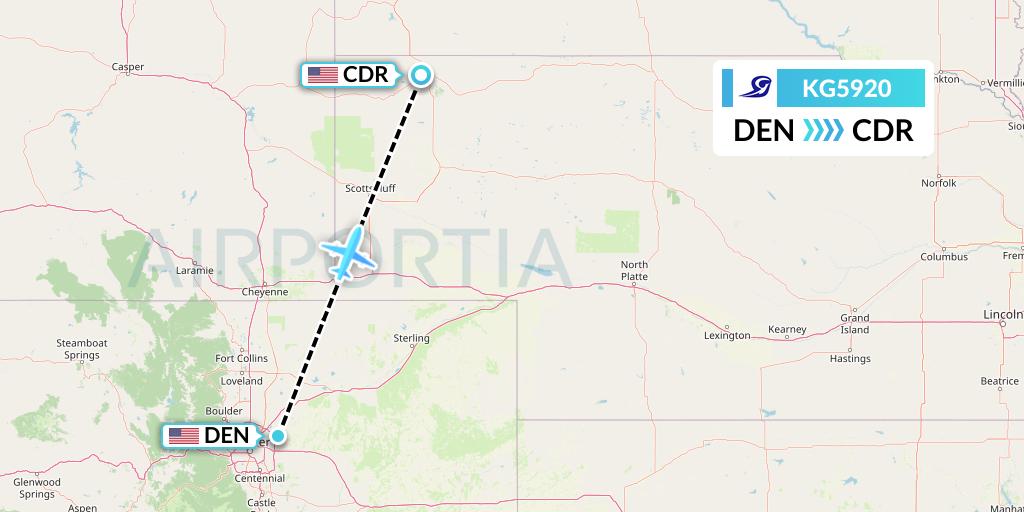 KG5920 Key Lime Air Flight Map: Denver to Chadron