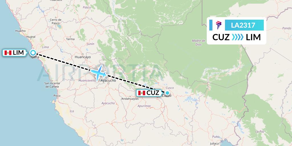 LA2317 LAN Airlines Flight Map: Cusco to Lima