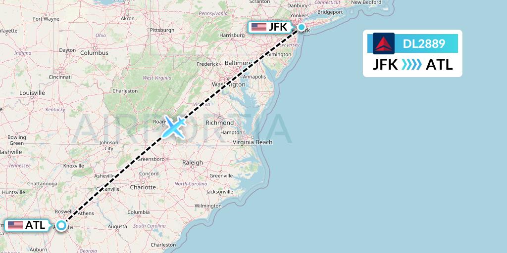 DL2889 Delta Air Lines Flight Map: New York to Atlanta
