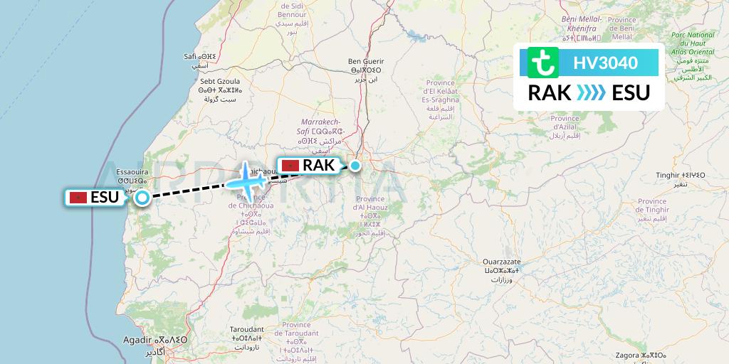 HV3040 Transavia Flight Map: Marrakesh to Essaouira