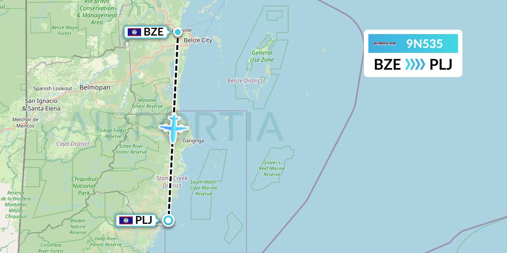 9N535 Tropic Air Flight Map: Belize City to Placencia